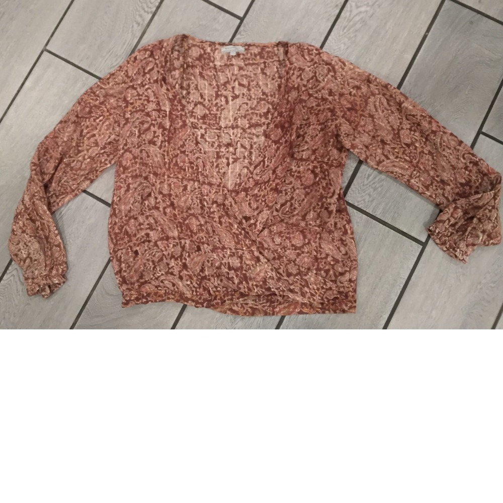 World Market Womens Cotton Paisley Surplice Wrap Top Terracotta Boho S/M
